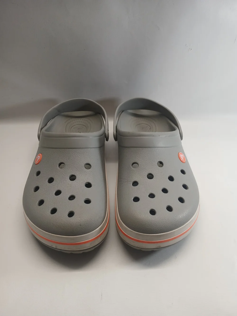 CROCS Unisex Grey Clog with Orange Stripe - Picture 2 of 13
